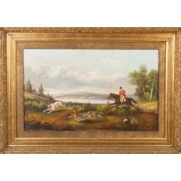19th Cent. Painting, "Fox Hunting Along the River"