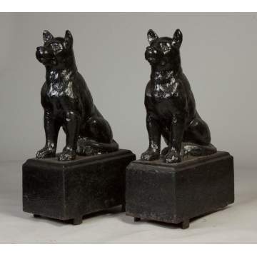 Pair of Unusual Cast Iron Seated Dogs