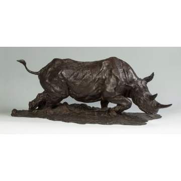 Jonathan Martin Kenworthy (B. 1943) Charging Rhino Bronze Sculpture
