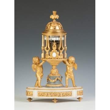 Fine French Gilt Bronze & Marble Annular Clock with Putti