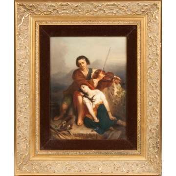 KPM Plaque of a Courting Couple w/man playing violin