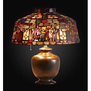Duffner & Kimberly Leaded & Stained Glass Lamp, depicting Magna Carta 