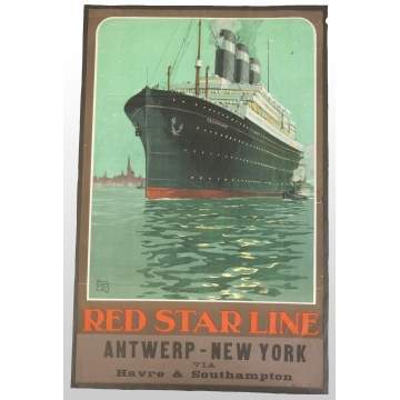 Red Star Line, Antwerp & New York, Vintage Travel Poster