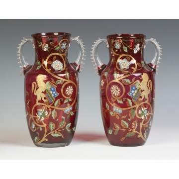 Enameled & Gold Leafed Vases