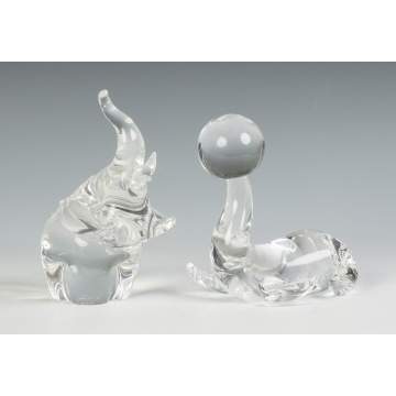 Steuben Crystal Elephant & Seal with Ball