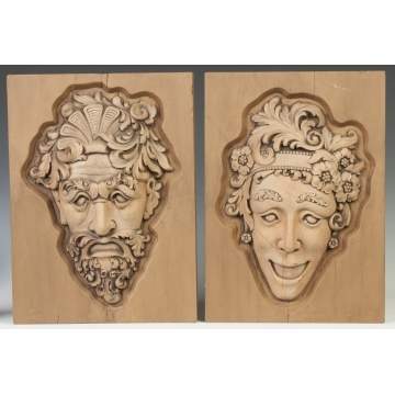 Carved Wood Comedy & Tragedy Theatre Heads