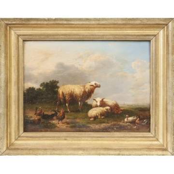 Attr. to Franz Van Severdonck  (Belgium, 1809-1889) Sheep, roosters & ducks