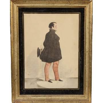 Watercolor Portrait of a Gentleman with cane & top hat