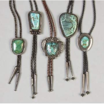 Five Navajo Silver & Turquoise Bolo Ties