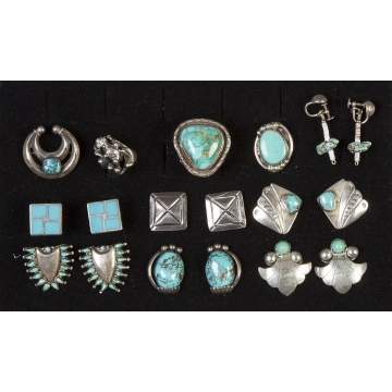 Group of Various Navajo Silver & Turquoise Jewelry