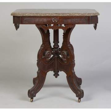 Victorian Walnut & Fossilized Marble Top Table
