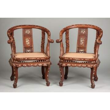 Chinese Carved Hardwood Chairs (Ox yolk back)