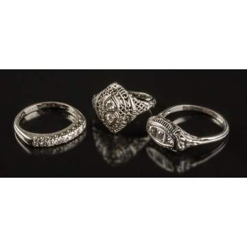 3 Vintage White Gold & Diamond Rings