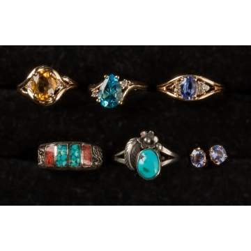 Gold, Gemstone & Turquoise Rings & Earrings