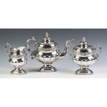 Peter Chitry (American) Three Piece Coin Silver Tea Set
