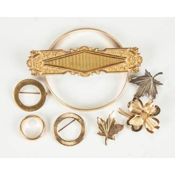 Various Gold Pins, Bracelet & Ring