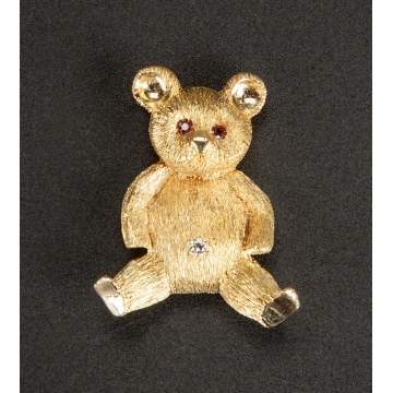 Attr. to Cartier, 18K Gold Teddy Bear Pin