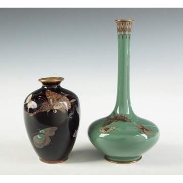 2 Japanese Cloisonné Vases with Butterflies