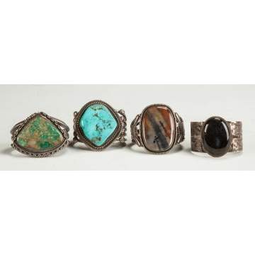 4 Turquoise and Hard Stone Navajo Bracelets