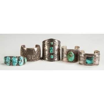 5 Silver and Turquoise Bracelets