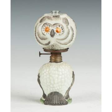 Miniature Hand Painted Milk Glass Owl Lamp