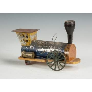 Tin & Painted Wood Clock Work Engine, Probably George W. Brown, NY