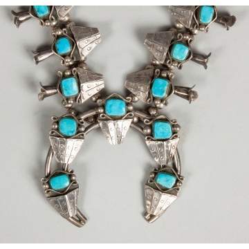 Vintage Navajo Silver & Turquoise Squash Blossom Necklace