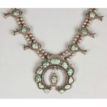 Vintage Navajo Silver & Turquoise Squash Blossom Necklace