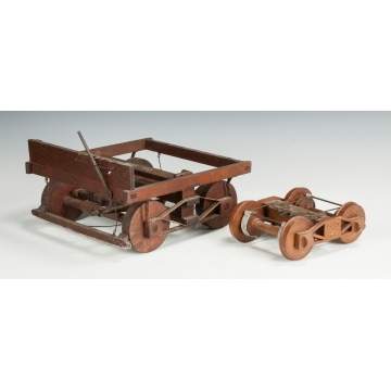 Two Walnut & Brass Patent Model Train Brakes