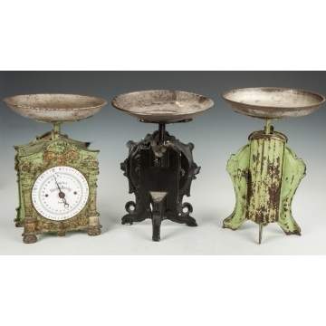 Three Cast Iron, Tin & Porcelain Kitchen Scales