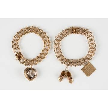 Two Vintage 14K Gold Charm Bracelets