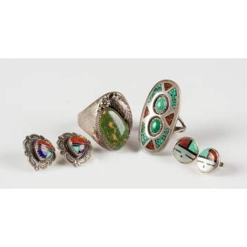 Vintage Navajo, Turquoise & Coral Rings & Earrings 