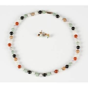 Vintage Hardstone Bead Necklace & Earrings