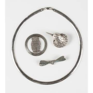 Vintage Silver Necklace, Pins & Bookmark