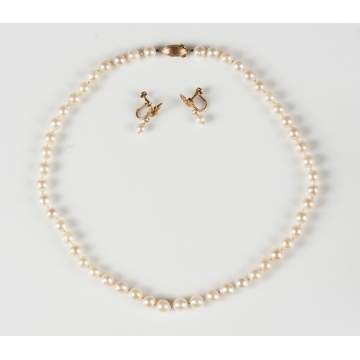 Vintage Pearl Necklace & Earrings