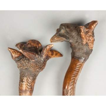 Two Penobscot Carved Bird Head Clubs 