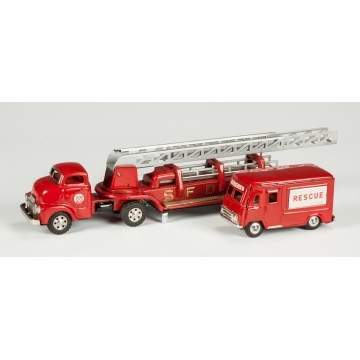 Vintage Japan Tin Plate Fire Engine & Rescue Truck