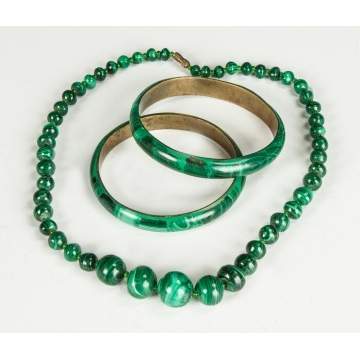 Vintage Malachite Bead Necklace & Two Bracelets