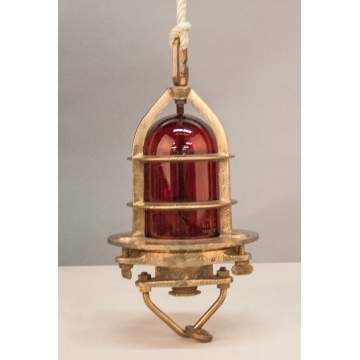 Two Vintage British Convoy Brass Ship's Lights with Red Globes
