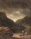 Painting of a Lake & Mountain scene with boaters