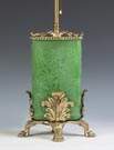 Steuben Green Jade Acid Cut Back Brass Mounted Lamp Base with Chrysanthemum