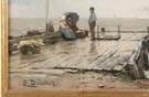 Eugen Gustav Duecker  (German/Russian Federation, 1841-1916) Figures on a dock with boats in distance