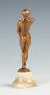 Josef Lorenzl  (Austrian, 1892-1950) Bronze Sculpture of a Nude Girl Holding Flowers on an Onyx Base