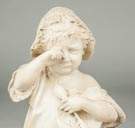 Carved Alabaster of Child with Spoon & Broken Plate