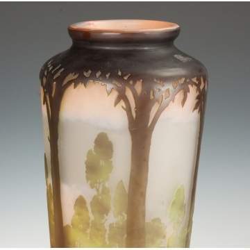 Monumental Galle Fire Polished Cameo Vase with Lake Scene & Trees