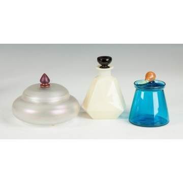 Steuben Covered Bottle & Two Covered Jars