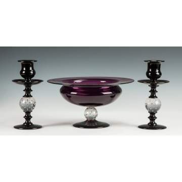 Attr. to Pairpoint, Candlesticks & Center Bowl