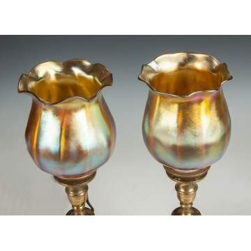A Pair of Candle Lamps with Tiffany Shades
