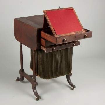 New England 3-Drawer Mahogany Sewing Stand with Desk