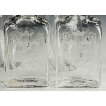 Pair of Glass Candlesticks, Engraved Crystal Decanters &  Orrefors Glass Decanters